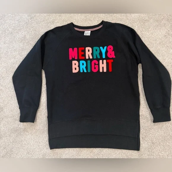 Women’s Black Sweatshirt with 'Merry & Bright' Text, size Large, Royce Brand - Picture 1 of 4